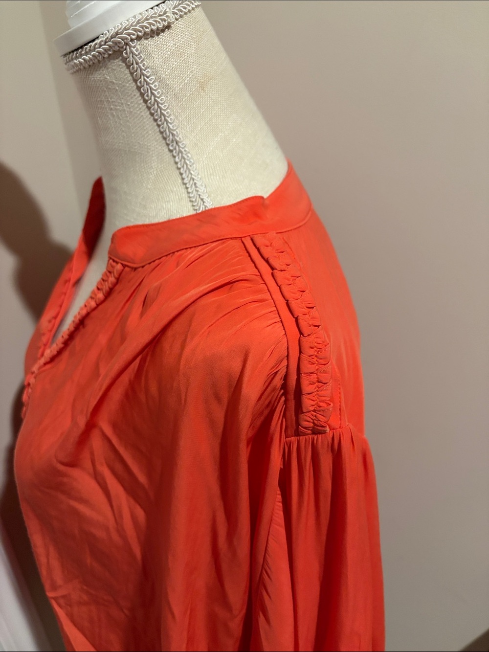 Chico's Bright Orange V-Neck Braided-Trim Blouse - Picture 8 of 9